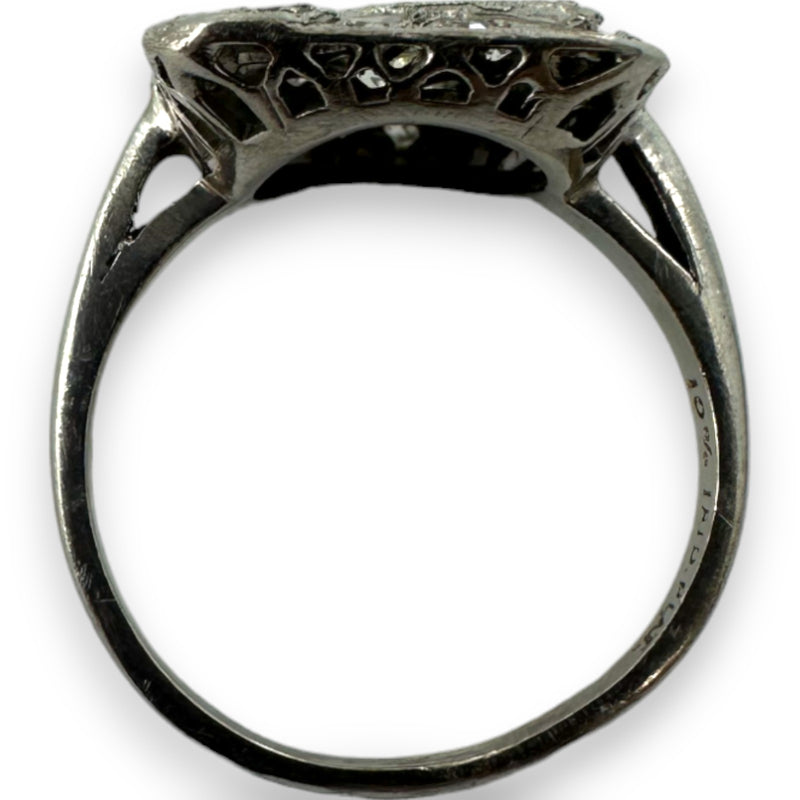 Antique Art Deco 1920s Solid 900 Platinum Handmade Filigree Cocktail Ring with Old European and Old Mine Cut Diamonds Size 7