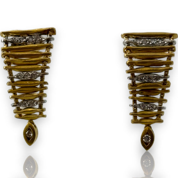 H. Stern Hans Stern 18kt Solid Two-Tone Yellow Gold White Gold "FILAMENTS" Noble Gold Collection Luxury Drop Dangle Diamond Earrings