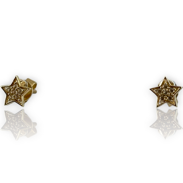 Kids Mini 14KT 585 Yellow Gold Cubic Zirconia Star Stud Earrings