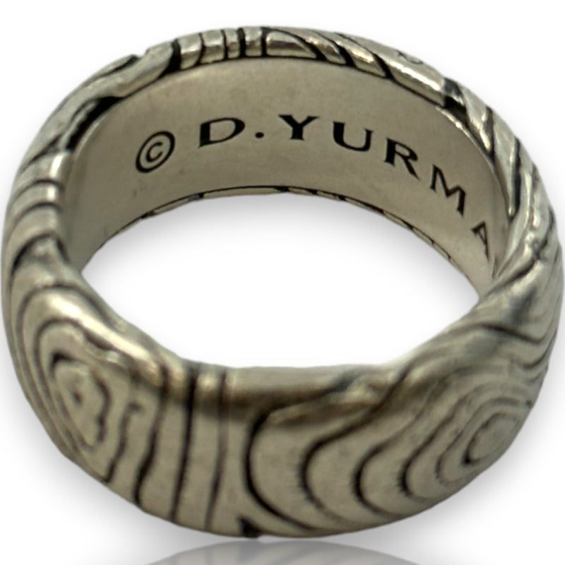 David Yurman Solid 925 Sterling Silver Heavy Wide Wood Grain 9.7mm Band Size 9 Ring