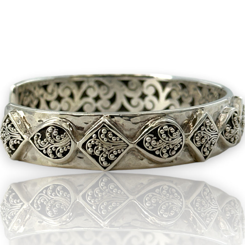 Lois Hill Hammered 925 Sterling Silver Cuff with Filigree and Granulation Details