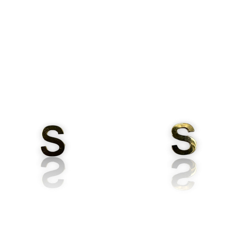 Initial "S" Letter 14k Solid Yellow Gold Pierced Stud Earrings