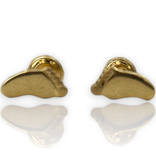 Kids Solid 10k Yellow Gold Screw-Back Stud Earrings Footprint Feet Motif with 18k Earring Backs