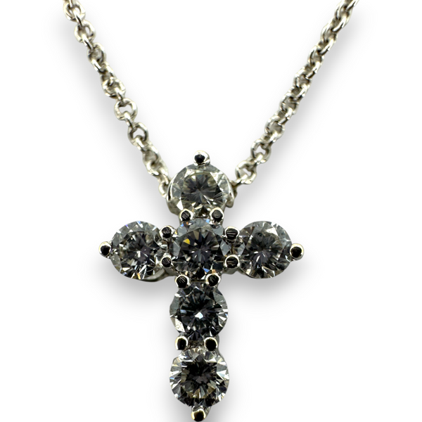 Dev Valencia Diamond Cross Pendant Necklace 18KT 750 White Gold