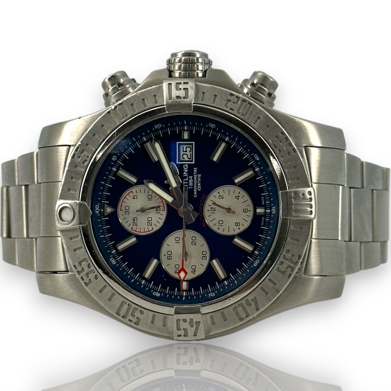 Breitling Super Avenger II A13371 Blue Dial 48mm Chronograph Steel Watch