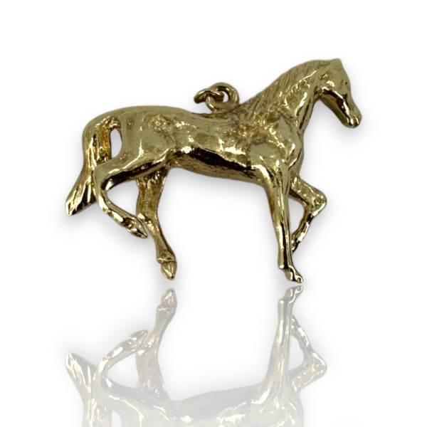 Vintage Running Wild Horse 14k 585 Yellow Gold Charm Pendant