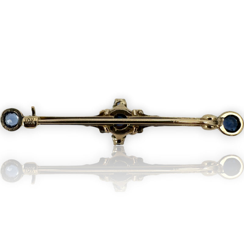 Late Victorian 10k Solid Yellow Gold Sapphire Bar Pin Brooch