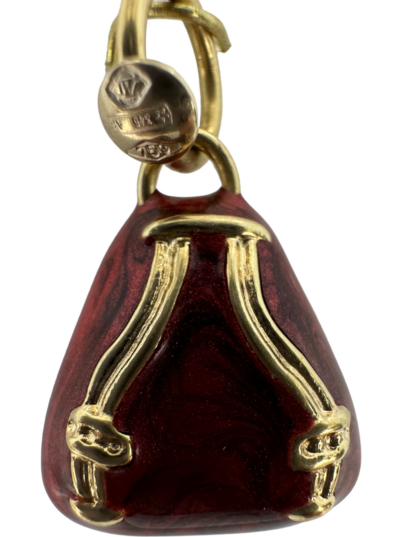 Enameled Red Backpack Rucksack Knapsack 18k 750 Yellow Gold Charm Pendant