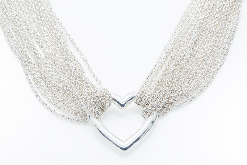 Tiffany & Co Heart Toggle Necklace Multi Strand Chain 925 Sterling Silver 16" b