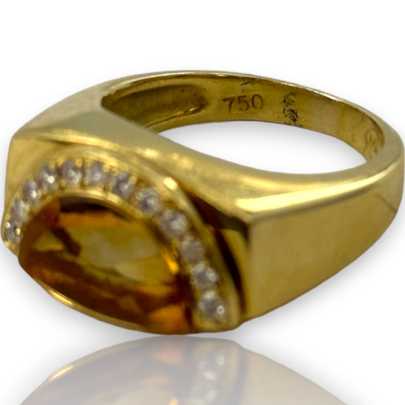 MOVADO Radius Collection Solid 18kt Yellow Gold Citrine and Diamond Half Moon Ring Size 7.75