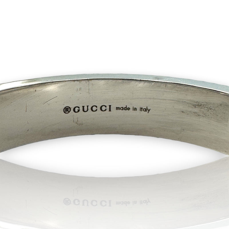 GUCCI Icon Collection Cutout GG Icon Heart Ring with Starburst Cutting Pattern 4mm Width Size 8 Made in Italy Solid 18kt White Gold