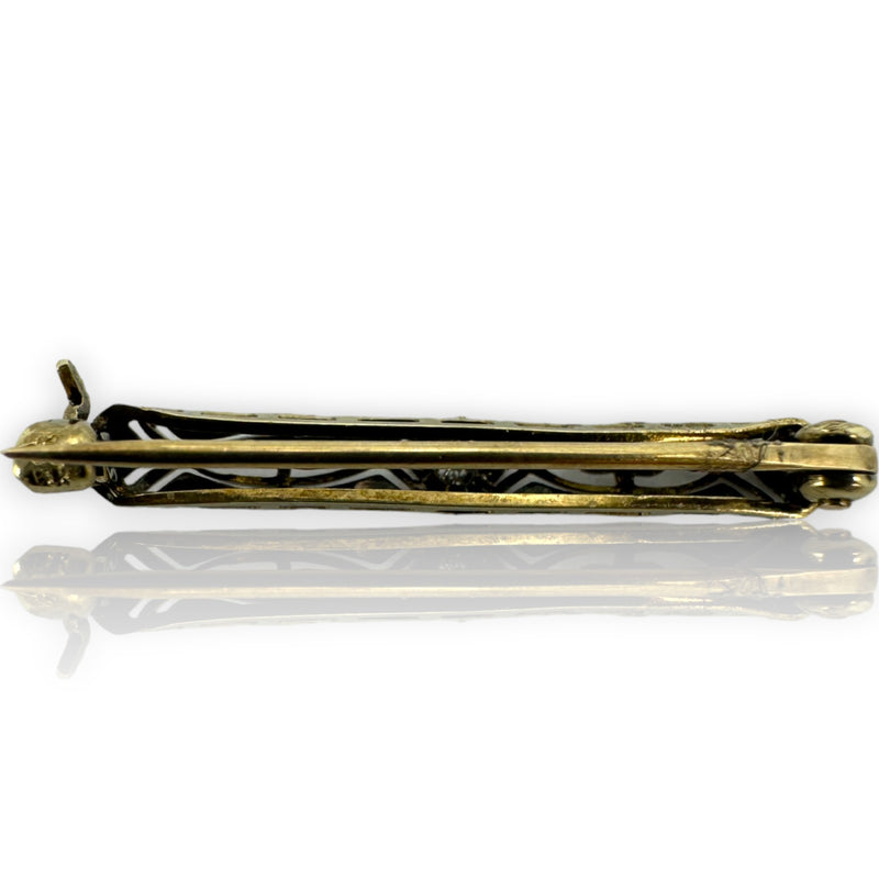 Small 1910-20s Early Art Deco Krementz & Co 2-Tone Yellow Gold Back White Gold Top Solid 14k Transitional Cut Diamond Brooch Pin