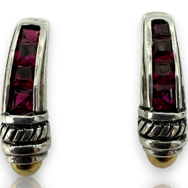 Vintage Jeffrey Levin Lab-Grown Ruby 925 Sterling Silver and 18k Gold Tips Omega Back Pierced Ear Clip