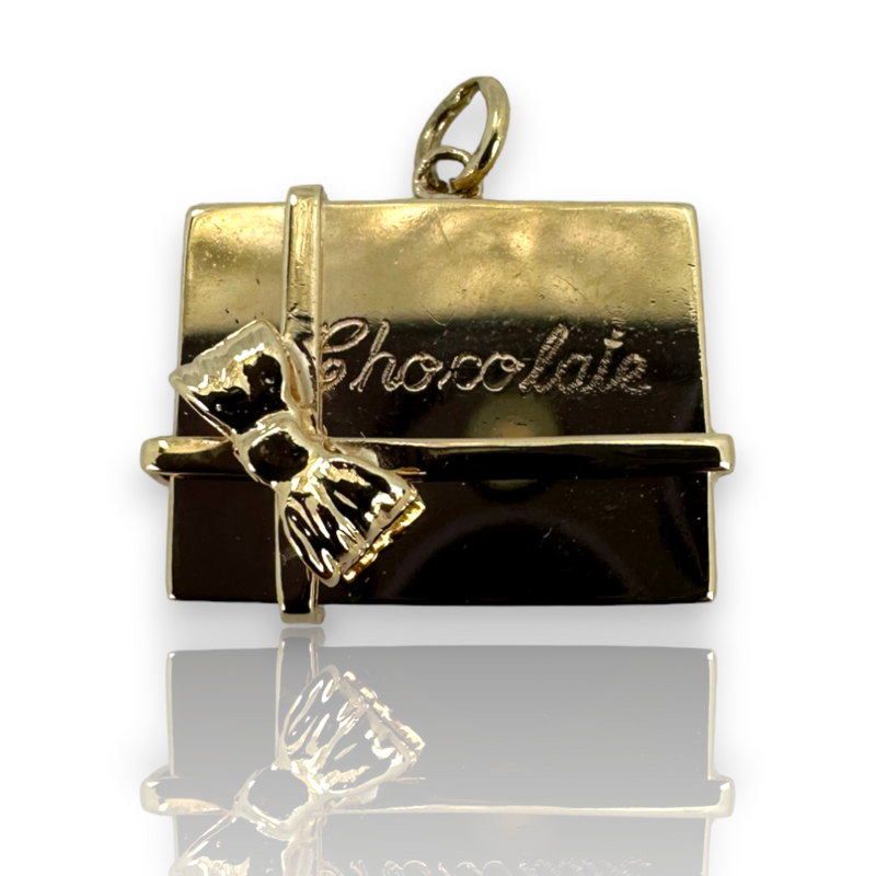 Vintage Chocolate Gift Box 14k Solid Gold Charm Pendant