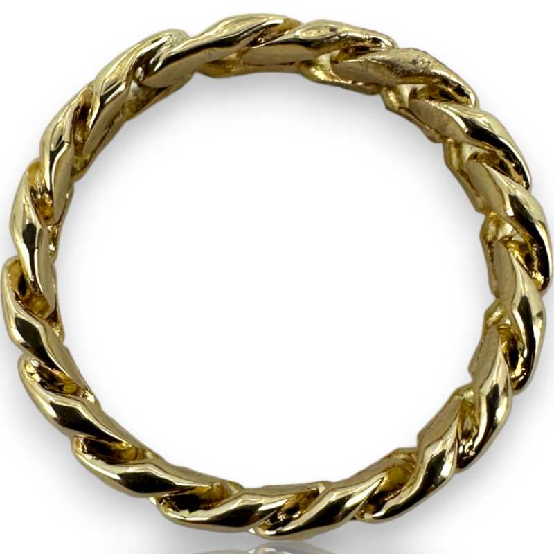 Solid Cuban Link Style Eternity 14kt 585 Yellow Gold 5.5mm Band Ring Size 11