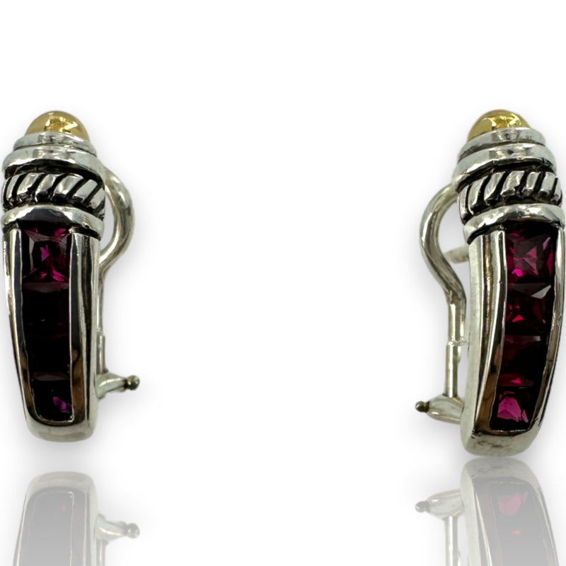 Vintage Jeffrey Levin Lab-Grown Ruby 925 Sterling Silver and 18k Gold Tips Omega Back Pierced Ear Clip