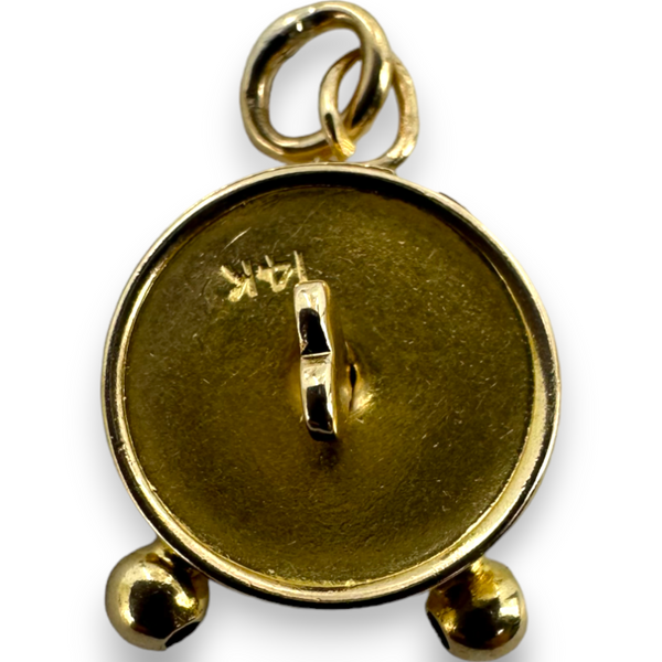 Movable Alarm Clock Time 14KT 585 Yellow Gold Charm Pendant