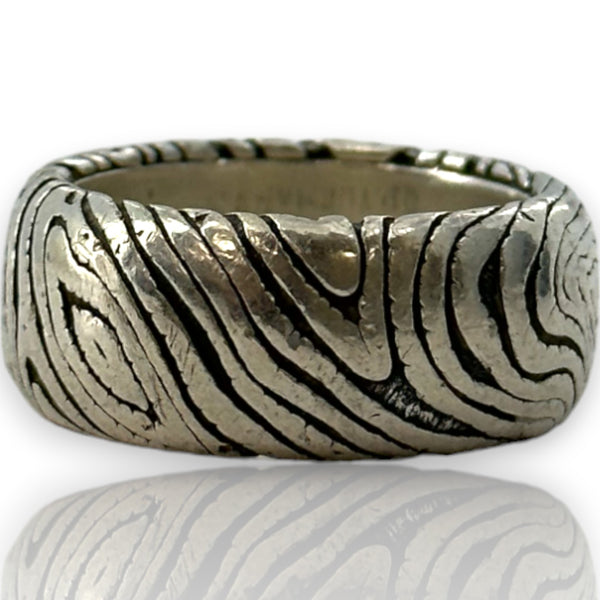 David Yurman Solid 925 Sterling Silver Heavy Wide Wood Grain 9.7mm Band Size 9 Ring