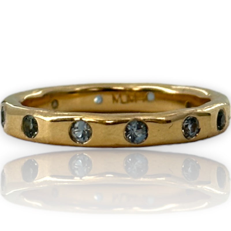 Melissa Joy Manning Solid 14kt Recycled Yellow Gold Flush Mount Montana Sapphire 2.8mm Wedding Stackable Band Size 5.75