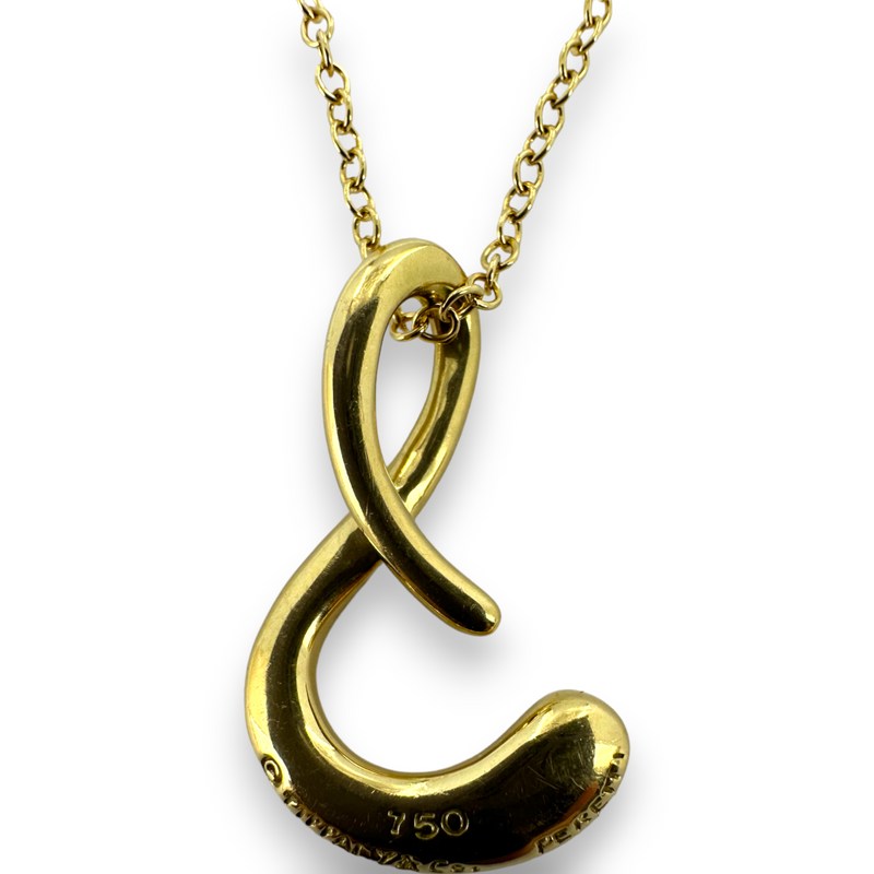 Tiffany & Co. Peretti 18KT 750 Yellow Gold Initial S Pendant Necklace