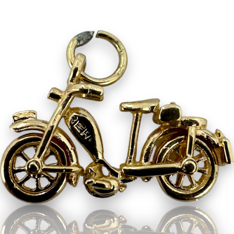 Vintage Motorbike Motorcycle Movable Wheels 9KT 375 Yellow Gold Charm Pendant