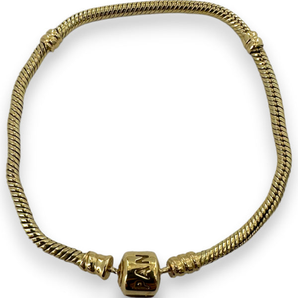 Pandora Moments Collection Solid 14kt Yellow Gold Snake Chain Bracelet with Stoppers for Charms and Cylinder Clasp Length 7.5" (a)