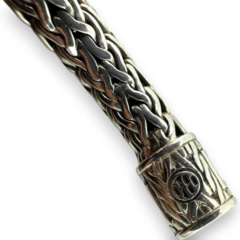 John Hardy Palu Solid 925 Sterling Silver and Hammered 22k Yellow Gold 7.5mm ID Bracelet Length 7.5"