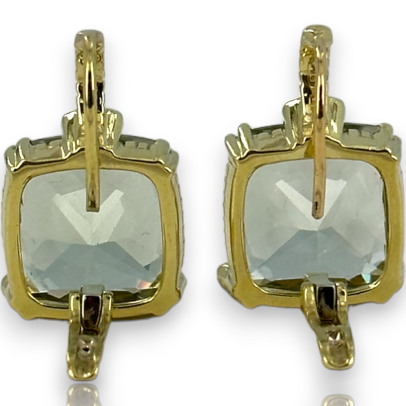 Judith Ripka 18KT 750 Yellow Gold Diamond Green Quartz Drop Earrings