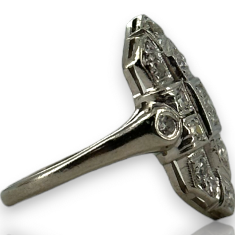 Platinum 950 Art Deco Circa 1930 Old European Transitional Cut Diamond Dinner Ring Size 3.75