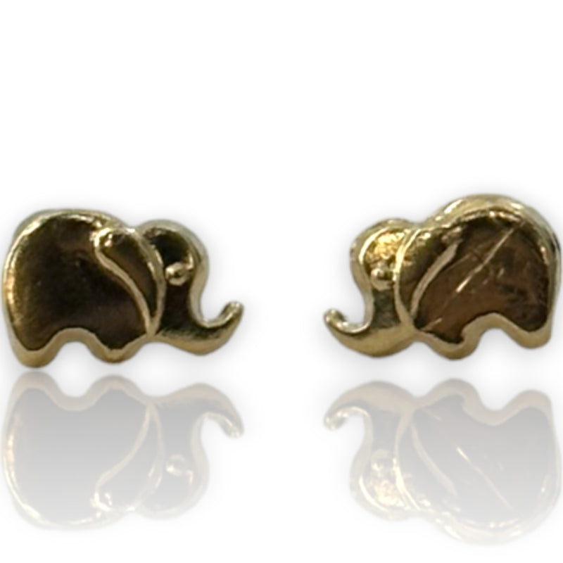 Kids 10kt Solid Yellow Gold Tiny Elephant Stud Screw-Back Earrings