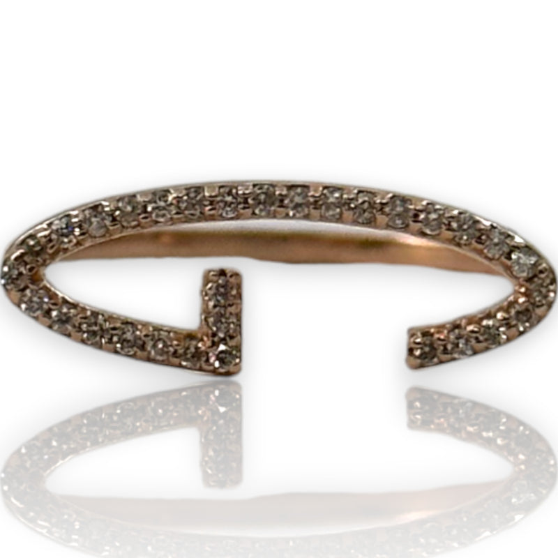 Stackable Initial 14kt Rose Gold Diamond Letter Sideways "G" Ring Size 6