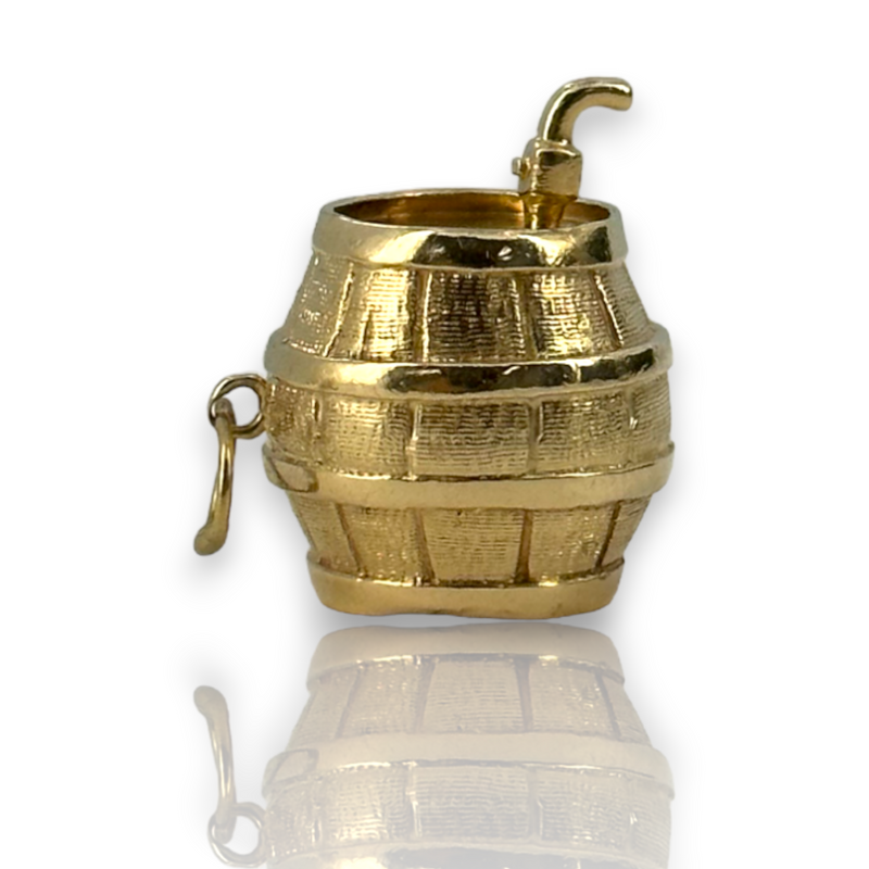 Vintage Keg Beer Barrel 14k 585 Yellow Gold Charm Pendant
