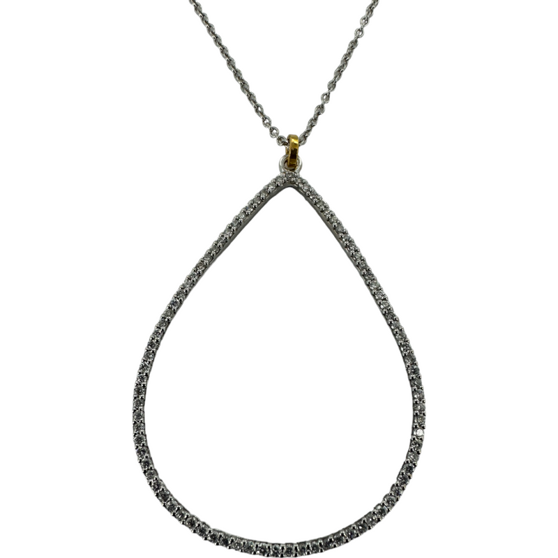 Gurhan Diamond Two Tone Teardrop Pendant Chain Necklace 18KT 750 White Yellow Gold