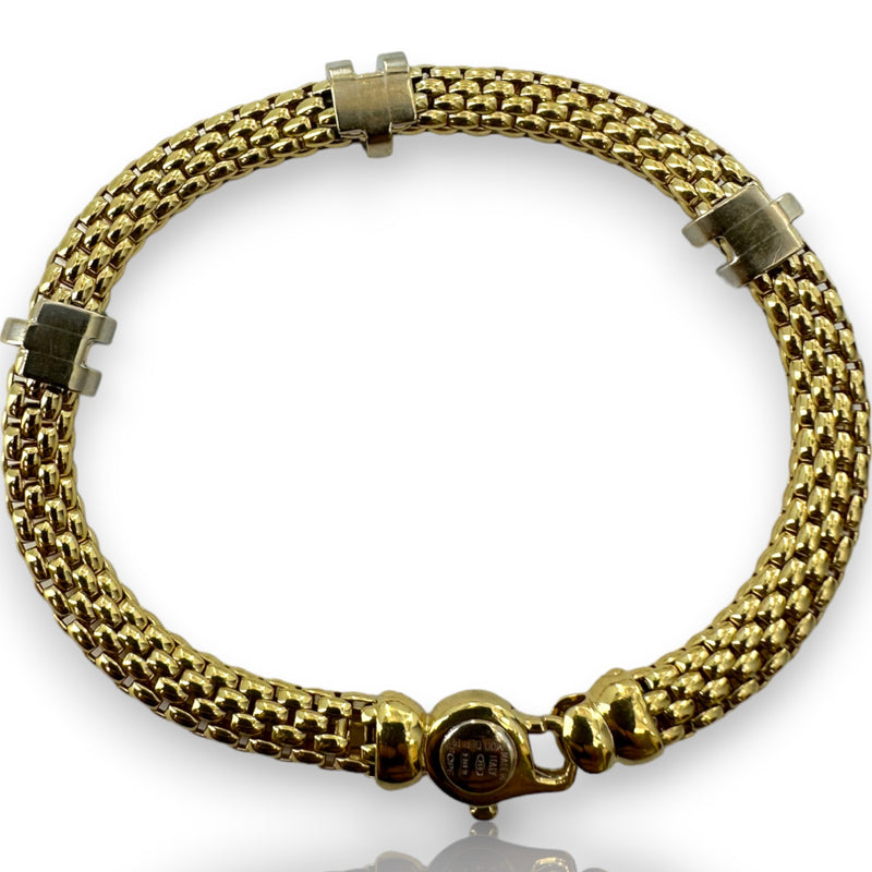 FOPE Brand Designer Solid 18kt Yellow Gold Mesh Link Bracelet with 0.36ctw Diamonds in White Gold Made in Vicenza, Italy