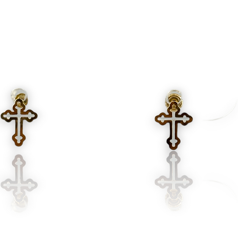 Baby Child Kids Mini Religious Open Cross Stud Screw Back 14KT 585 Yellow Gold Earrings