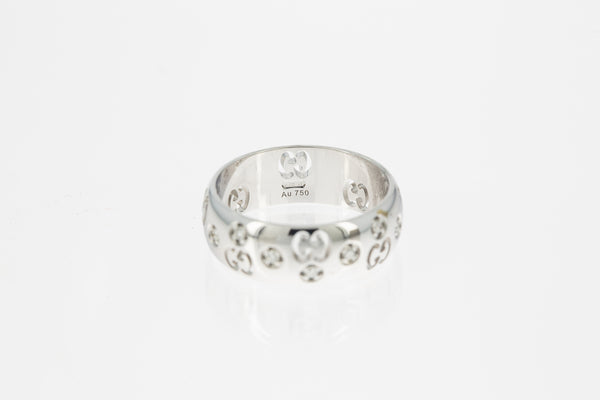 Gucci Logo 18k 750 White Gold Band Domed Ring Size 4.75