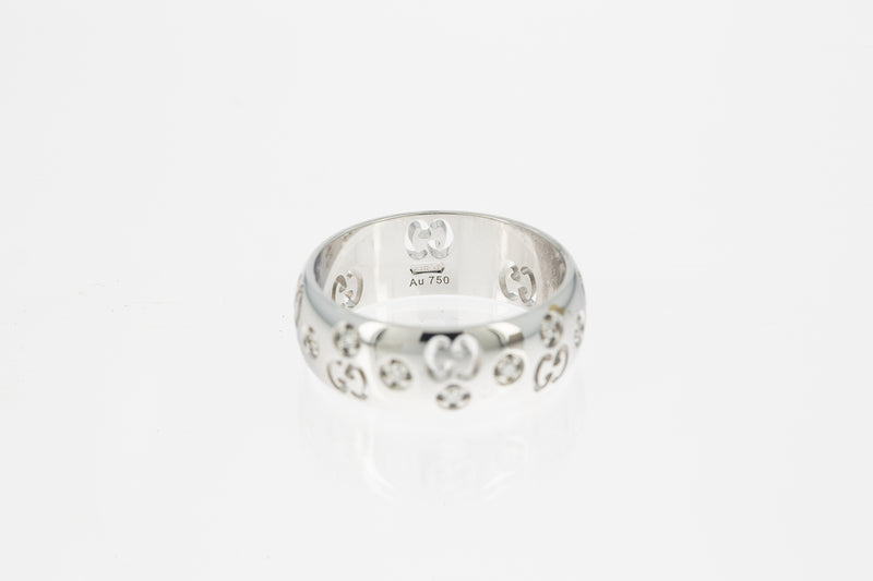 Gucci Logo 18k 750 White Gold Band Domed Ring Size 4.75