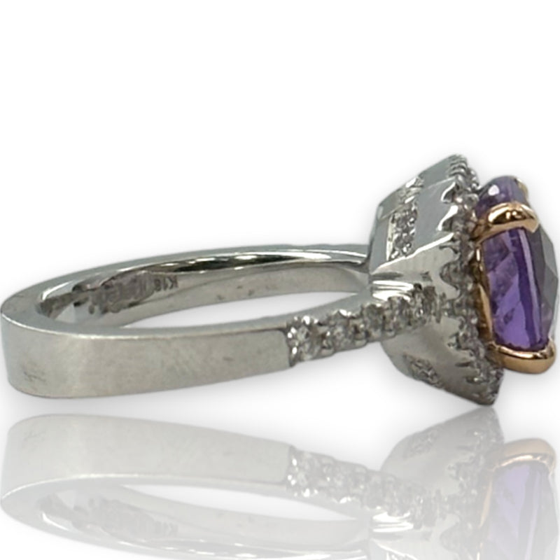 Parade Jewelry Cocktail 18kt White Gold Amethyst Diamond Halo Ring Size 5