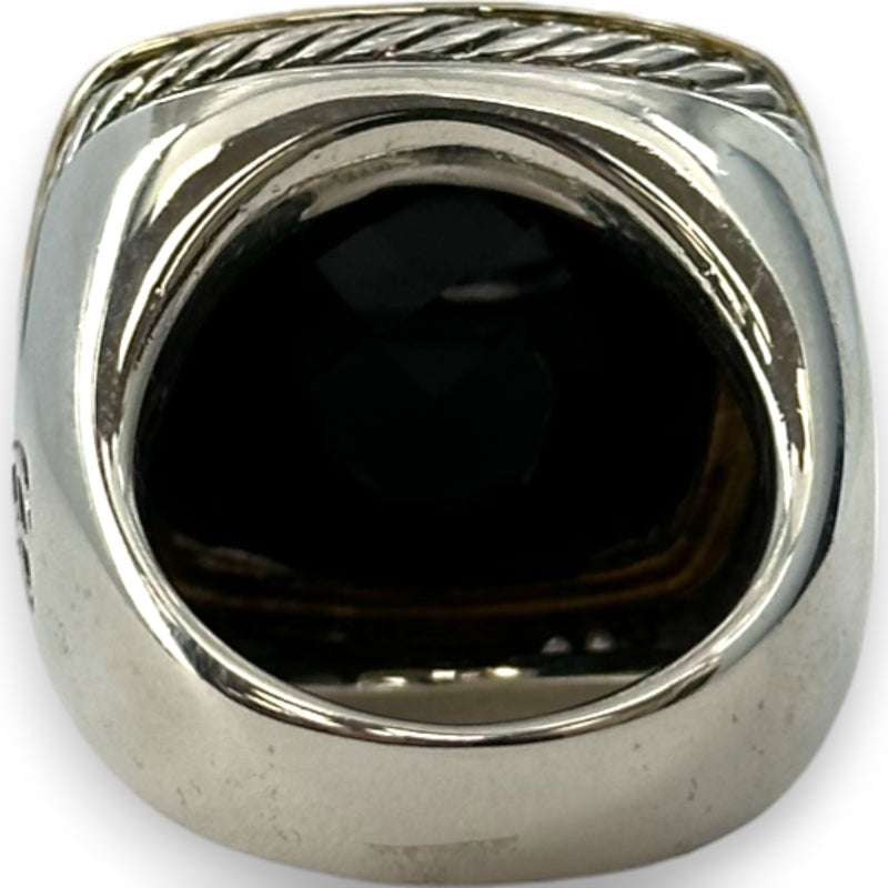 David Yurman DY 925 Sterling Silver and 18kt Yellow Gold Onyx 20mm Albion Ring with Diamond Halo Size 7.5