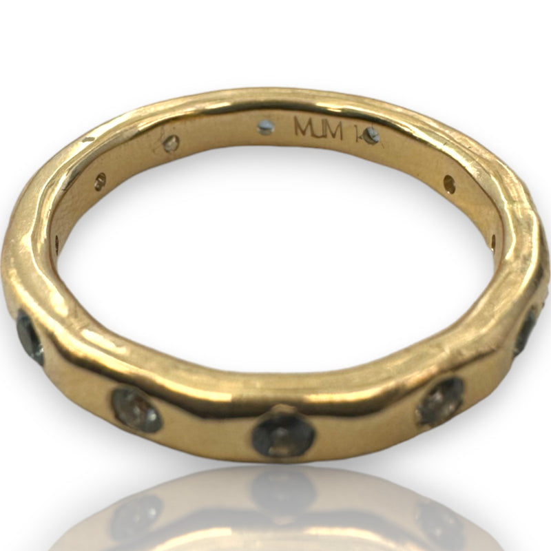 Melissa Joy Manning Solid 14kt Recycled Yellow Gold Flush Mount Montana Sapphire 2.8mm Wedding Stackable Band Size 5.75