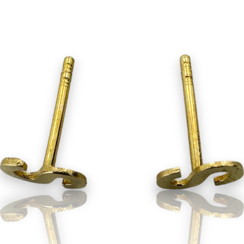 Initial "S" Letter 14k Solid Yellow Gold Pierced Stud Earrings