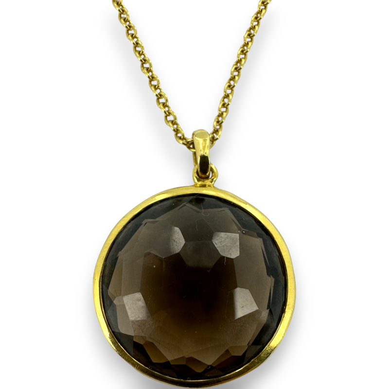 Ippolita Rock Candy Faceted Round Smoky Quartz Pendant Necklace Yellow Gold 18KT 750