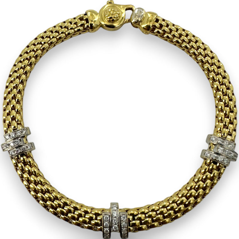 FOPE Brand Designer Solid 18kt Yellow Gold Mesh Link Bracelet with 0.36ctw Diamonds in White Gold Made in Vicenza, Italy