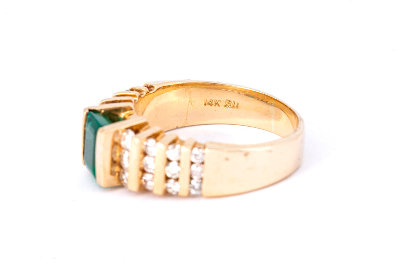 Effy Emerald & Graduated Diamond Cocktail Cluster 14K 585 Yellow Gold Ring 8 1/2