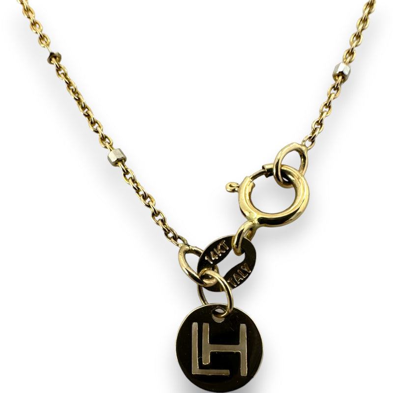 Logan Hollowell Solid 14kt Yellow Gold 16" Chain with 14kt White Gold Beads Station Necklace Made In Italy