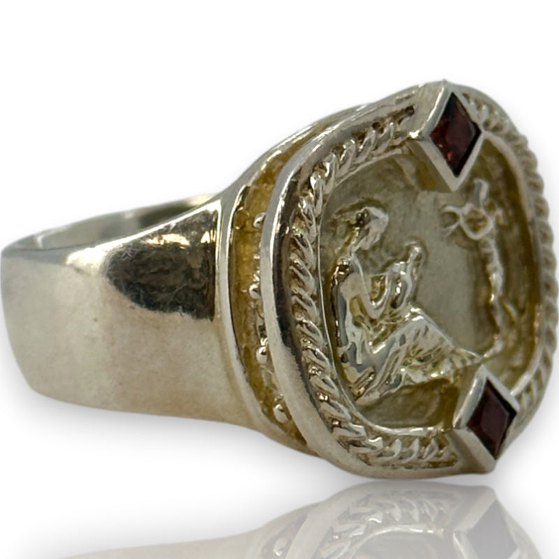 Seidengang SEbSG Cupid Venus Relief Garnet 925 Sterling Silver Ring Size 9