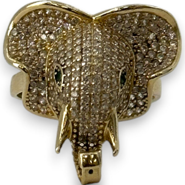 Elephant Head Cocktail Statement Ring CZ Cubic Zirconia Size 7 Solid 14kt Yellow Gold WJD Exclusives
