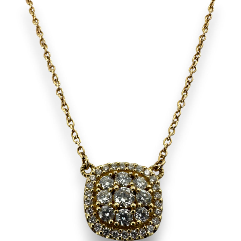 Judith Ripka Solid 14kt Yellow Gold Diamond Cluster Pendant with Split Cable Adjustable 16-18" Chain and Heart Clasp