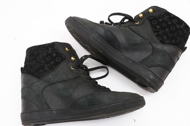 Louis Vuitton Black Leather Embossed Suede Sneakers Womens Size 38.5/US 8.5