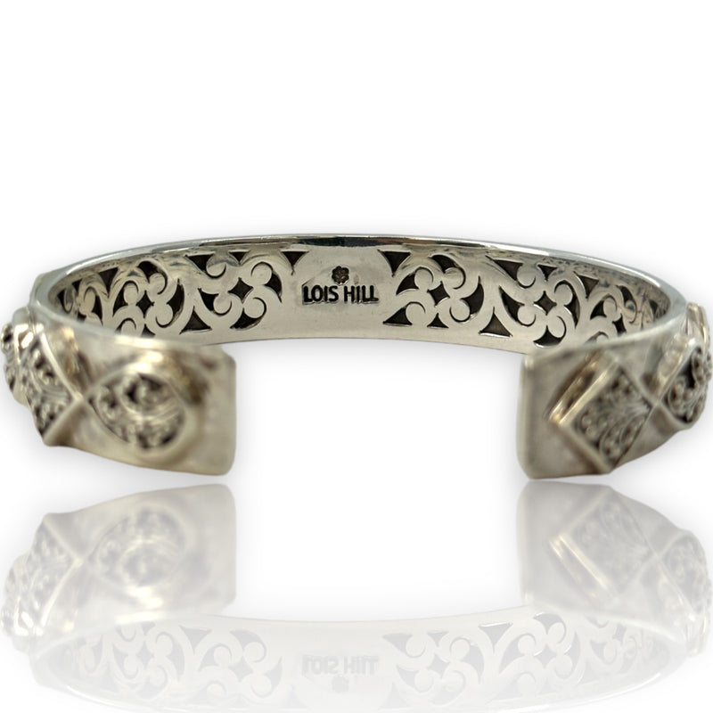 Lois Hill Hammered 925 Sterling Silver Cuff with Filigree and Granulation Details